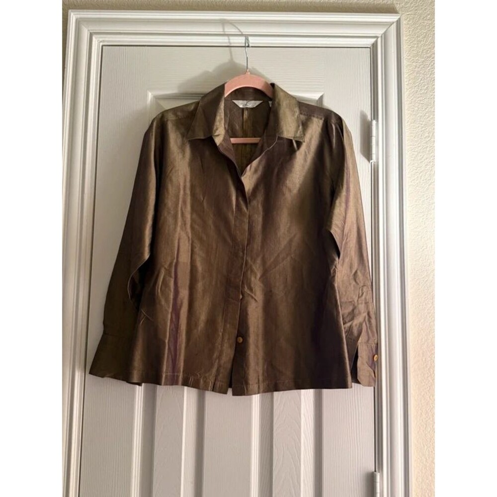 Laura Leigh Ltd 100% Raw Silk Button-Up Blouse
